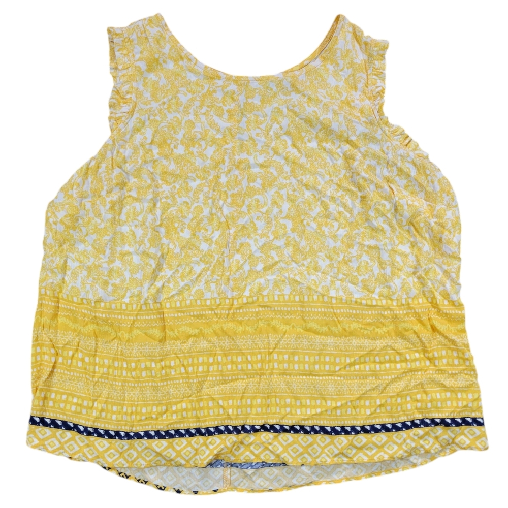 True Craft Curvy Blouse Womens 3X‎ Yellow Floral Ruffled Sleeveless Top Bohemian